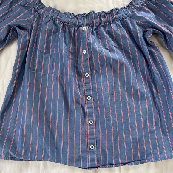 Abercrombie Blue Pink Stripe Off Shoulder Boho Stripe 1/2 Sleeve Shirt | Size s - Picture 3 of 6